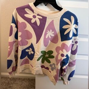 Zara Cream and Purple Floral Sweatshirt